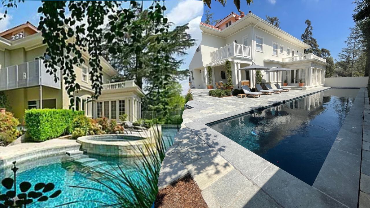 before and after image of a free form pool transformed to a rectilinear pool