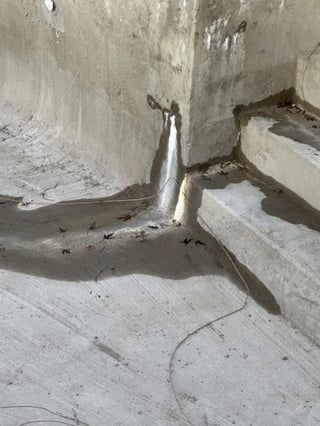 weeper visual showing water leaking and white mineral deposits
