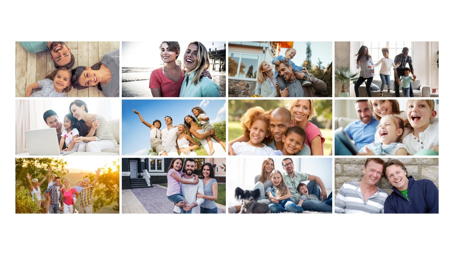 image with 12 different happy families and couples