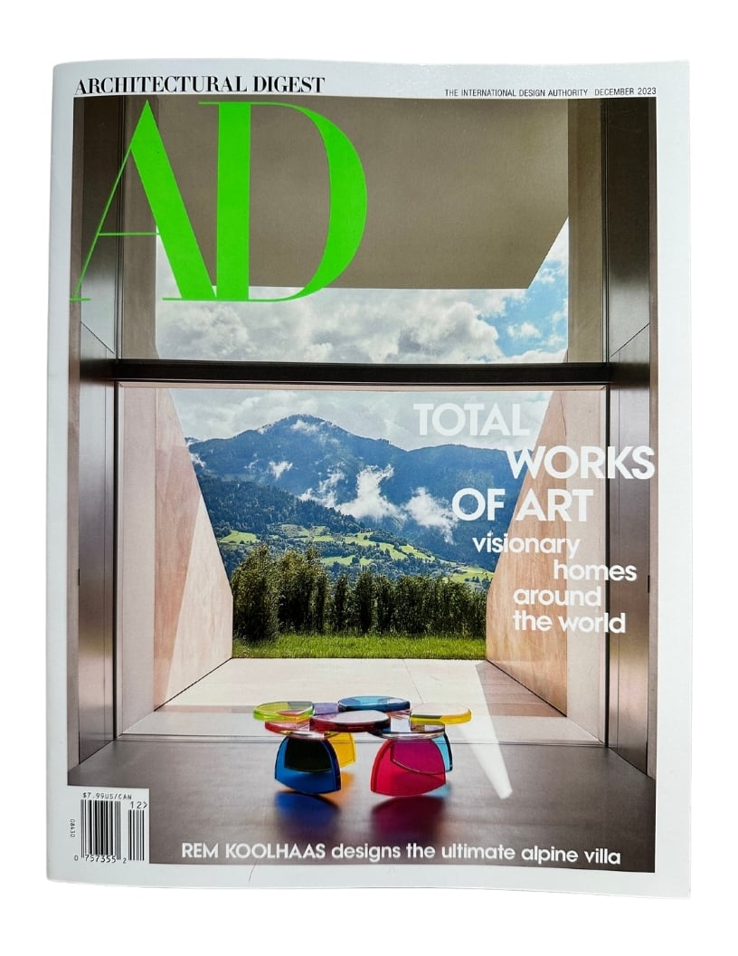December issue of Architectural Digest, exploring Rem Koolhaas's vision of an alpine villa that redefines the boundaries of architecture and nature.