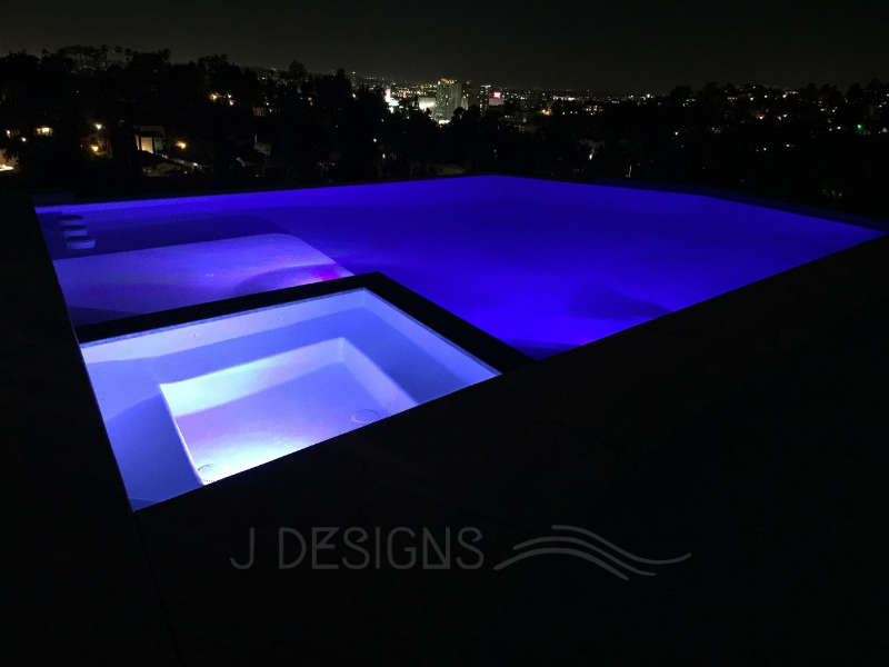 Experience JDesigns' mesmerizing LED-lit pools with a stunning palette of blue hues.